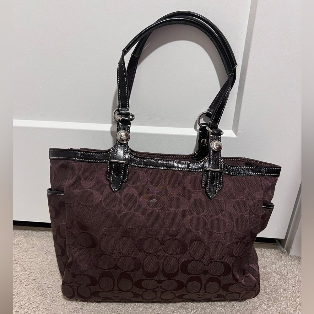 Coach Brown Signature Tote Shoulder Bag - Picture 2 of 10